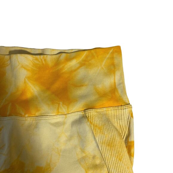 Yoga Trendy Allover Print Wideband Waist Sports Short Tie Die Yellow W26 - Picture 6 of 12